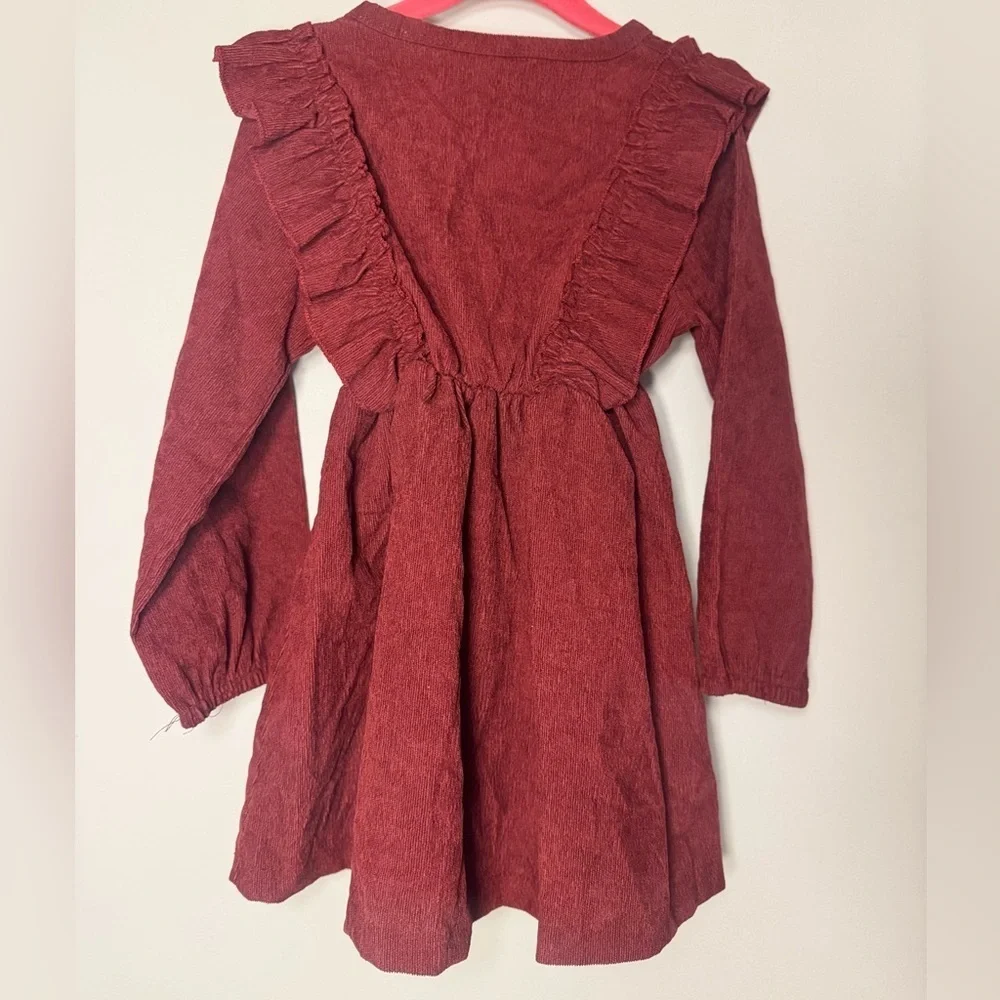 3T Long Sleeve Ruffle Corduroy and Velvet Dresses